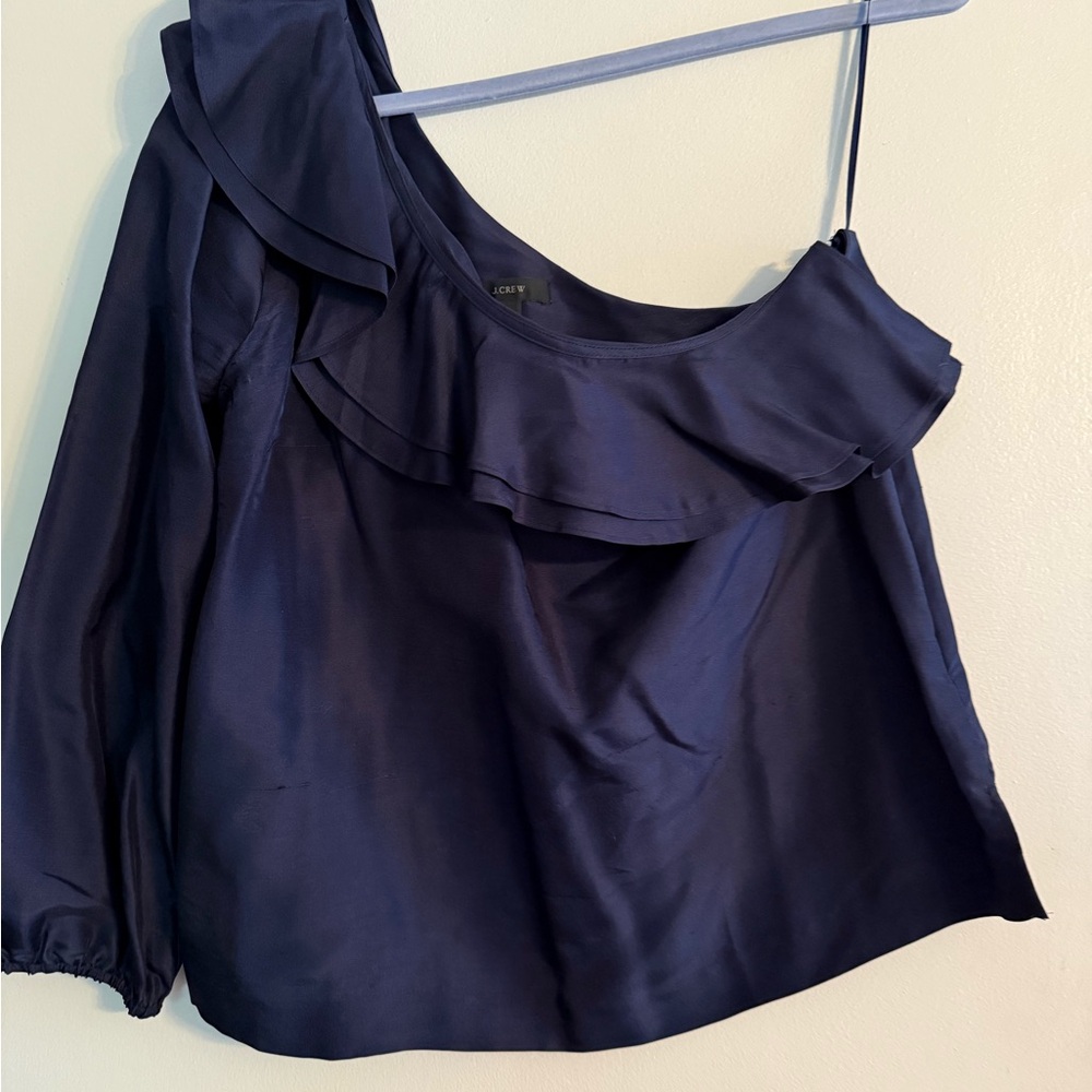 J. Crew Blue Asymmetrical Ruffled Blouse